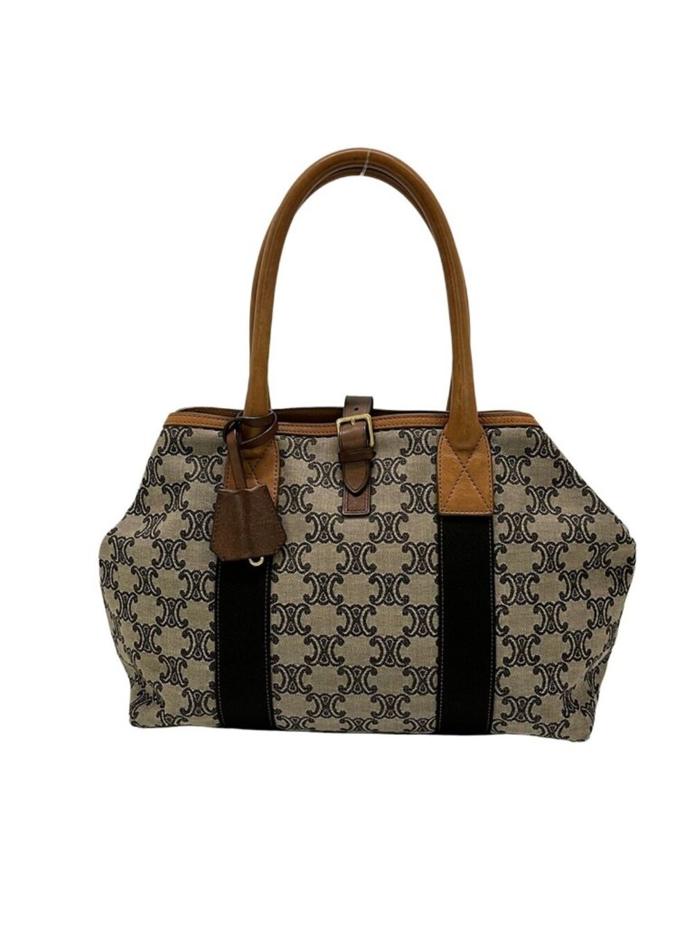 Celine Tote Bag Macadam Pattern Dark Brown Ivory Multi Leather